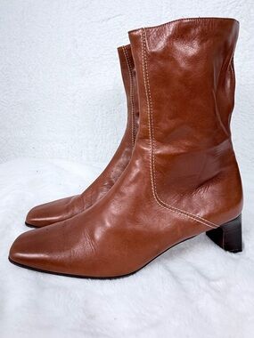 Cole Haan Country Italian Leather Boots Brown Mid Calf Narrow Size 9 5 vintage
